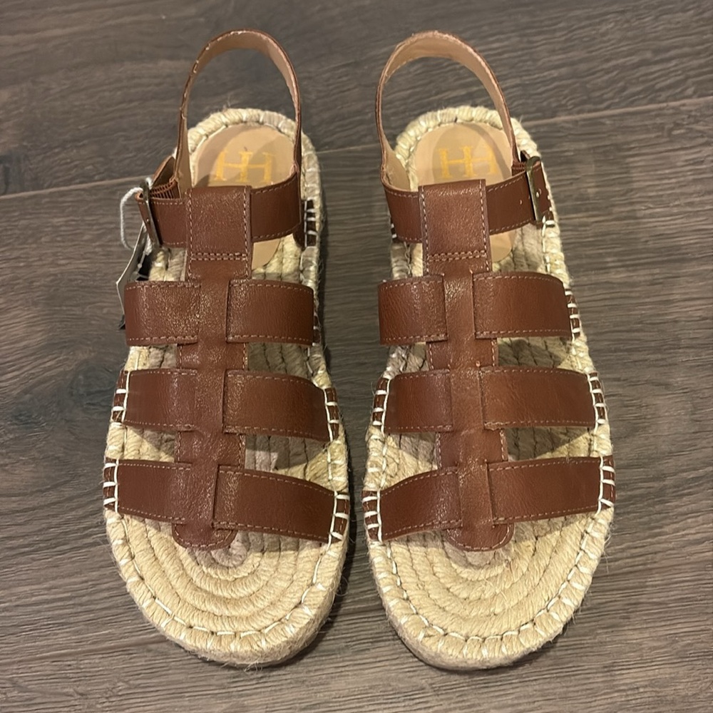 NWT 💕 Haute Hippie Brown / Tan Strappy flat boho espadrilles Sandals - 8.5 - Picture 6 of 9